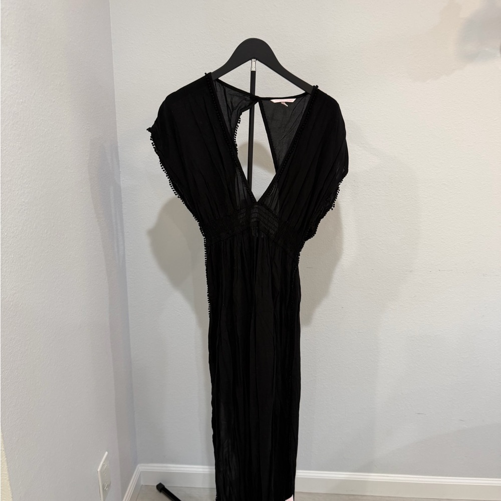 Victoria's Secret Black Tie-Back V-Neck Maxi Dress